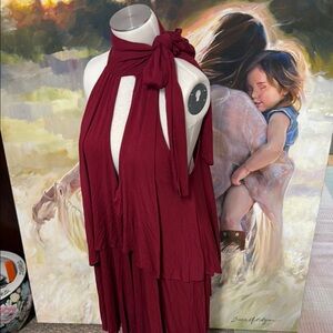 Free People Sleeveless Ruby Red Burgundy Halter Tie-Neck Dress